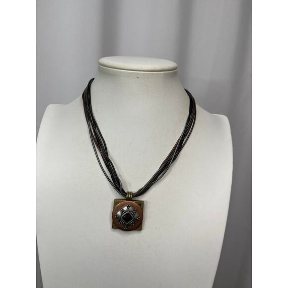 Chico's pendant necklace signed costume jewelry mixed metals on cord - Picture 1 of 16